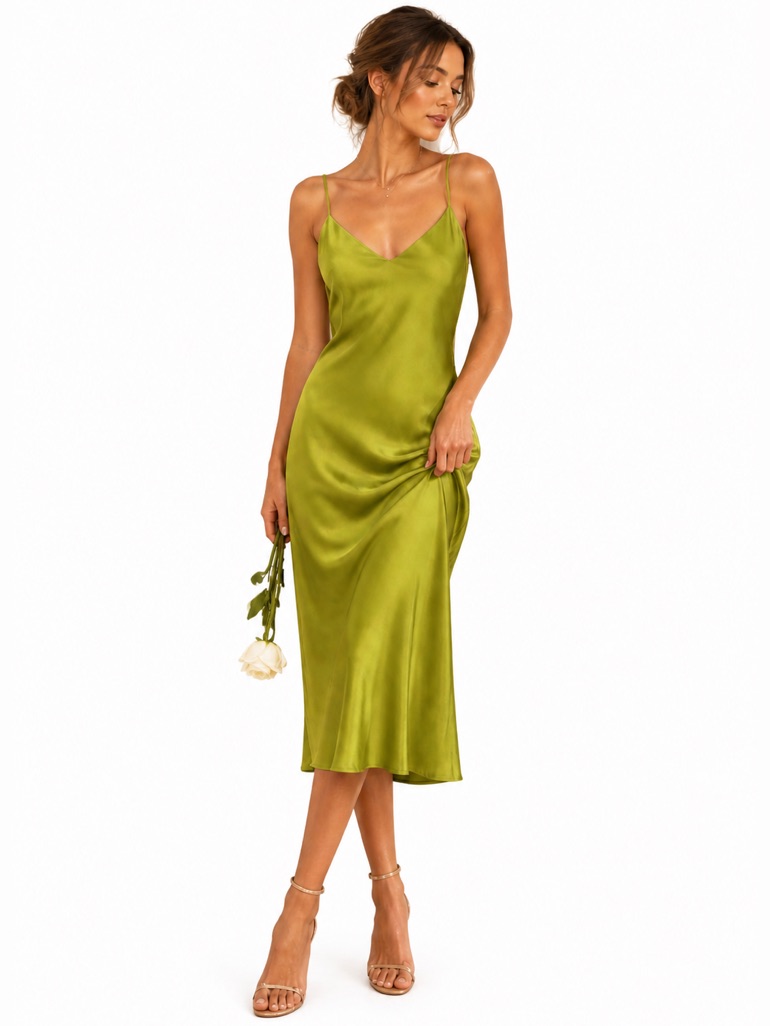 Gold Hawk Palm Springs Silk Slip Dress Green Size L Nwt